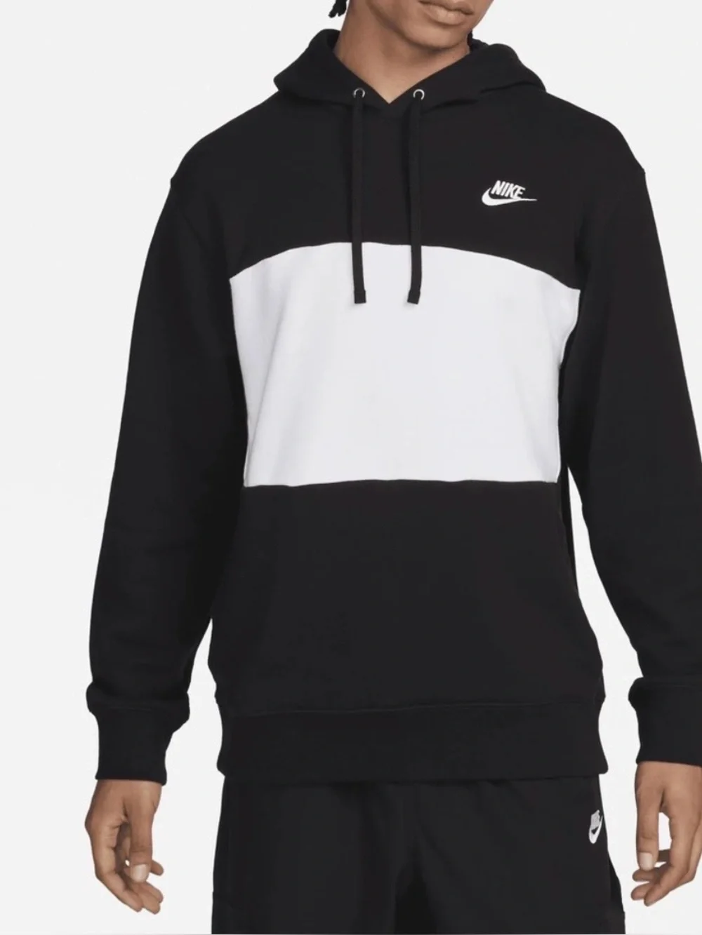 Nike Club Fleece Colorblock Hoodie Black White Men’s M FB7416-010